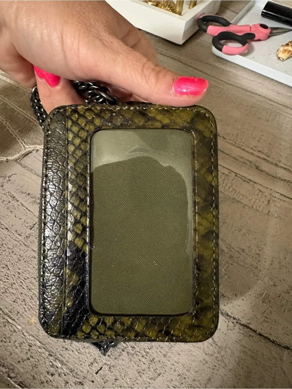 Coach olive green snake print zip card case